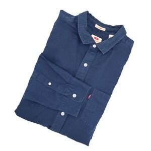 Levis Mens Slim‎ Fit Navy Blue Linen Cotton Blend Button Down Shirt XL